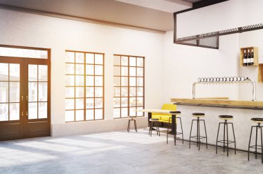 Yan görünüm bir bar standı bir kafede