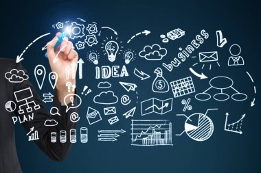 Adamın el çizim iş fikir kroki glassboard