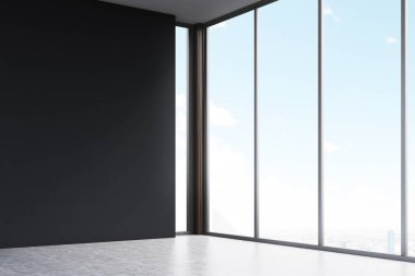 Boş oda siyah duvarlı köşesinde