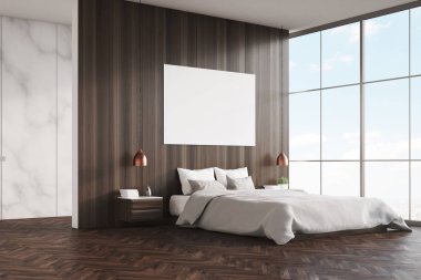 Yan görünüm yatak odası: Çift Kişilik Yatak ve poster