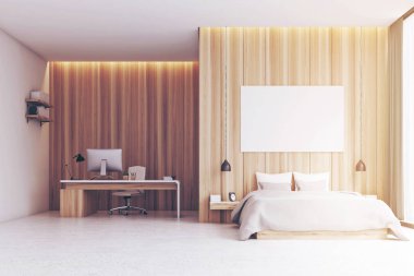 Yatak odası ve çalışma alanı, ahşap, tonda