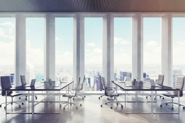 Conference room with wide window shades, toned — Stock Photo, Image