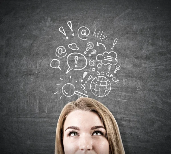 Blond woman's head and internet search — Stock Photo, Image