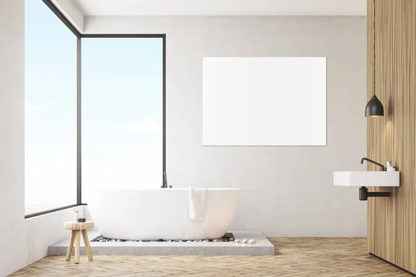 Plakat i duże okna w łazience — Zdjęcie stockowe