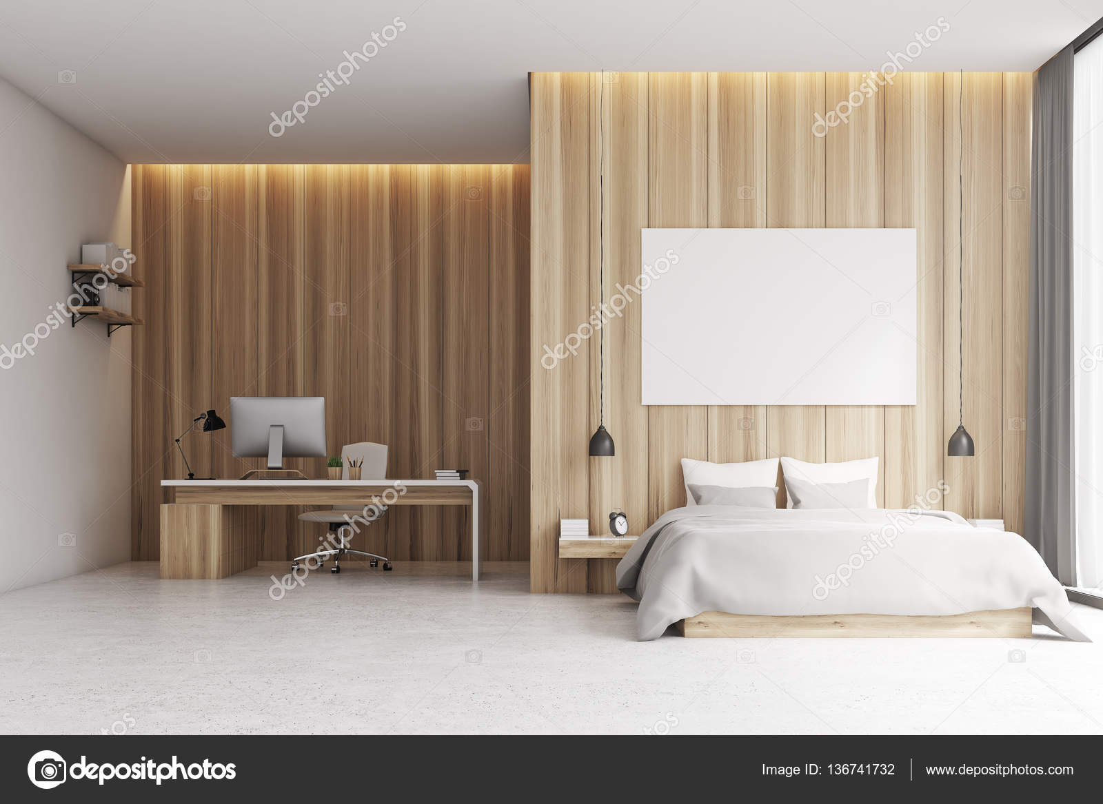 Camera da letto con zona studio, legno — Foto Stock © denisismagilov ... Camera da letto con zona studio, legno — Foto Stock © denisismagilov ...