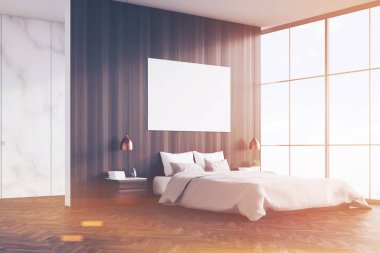 Yan görünüm yatak odası: Çift Kişilik Yatak ve poster, tonda