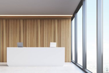 Önden Görünüm, ofis Resepsiyon, ahşap paneller