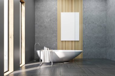 banyo beyaz küvet ve poster