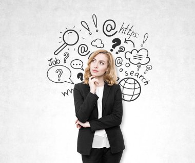 Kırmızı saçlı kadın ve Internet arama kroki