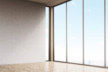 Köşe gri duvarlar ile boş odası