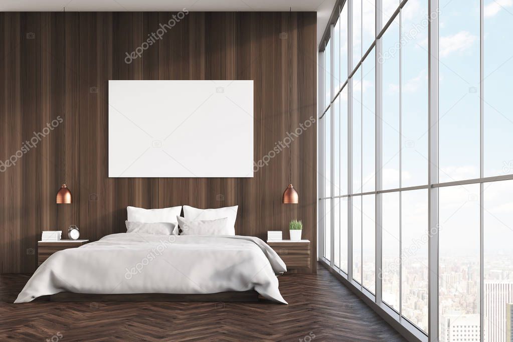 Wooden bedroom with poster