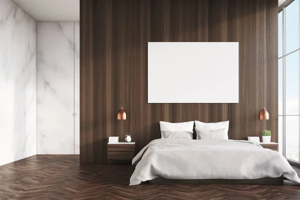 Marmer en houten slaapkamer — Stockfoto