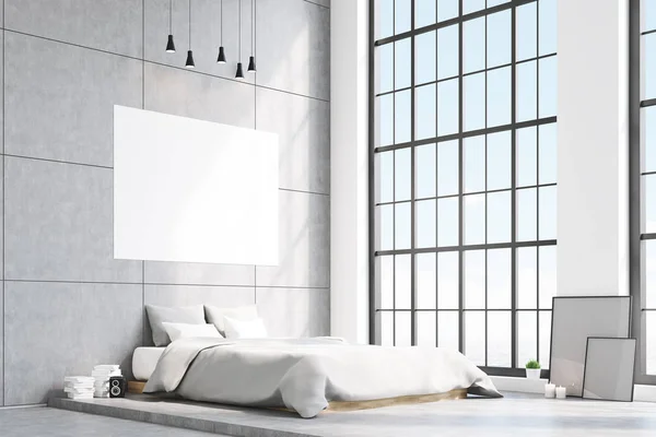 Спальня с серыми панелями — стоковое фото
