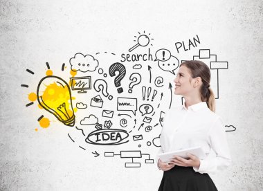 Kadın tablet, iş fikri ve ampul