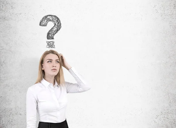 Blond woman and a question mark — Stock Photo, Image