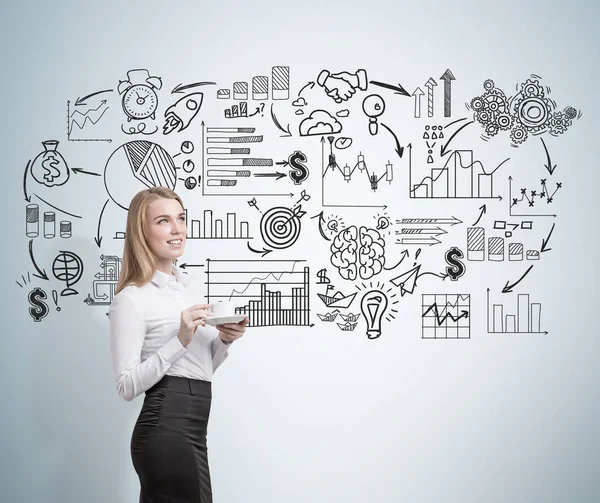 Kadın kahve Kupası ve iş kroki ile