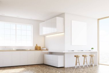 Mutfak tezgah ve poster yan görünüm