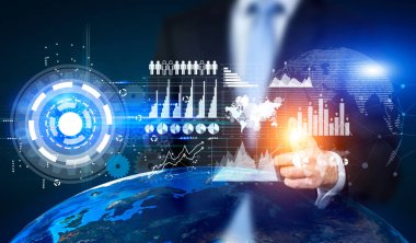 Yüksek teknoloji iş Masası ile işadamı