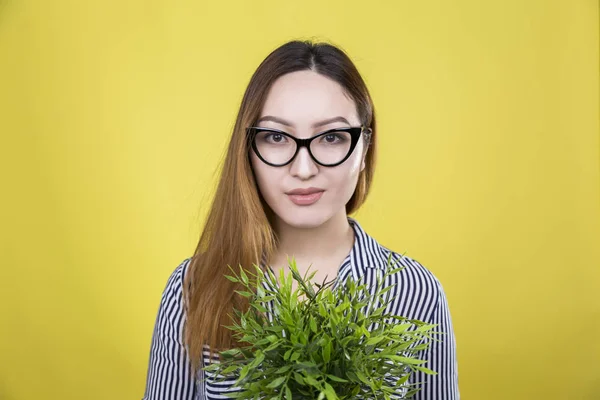 Mujer asiática con planta — Foto de Stock