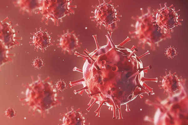Close-up van het virus tegen rode achtergrond — Stockfoto