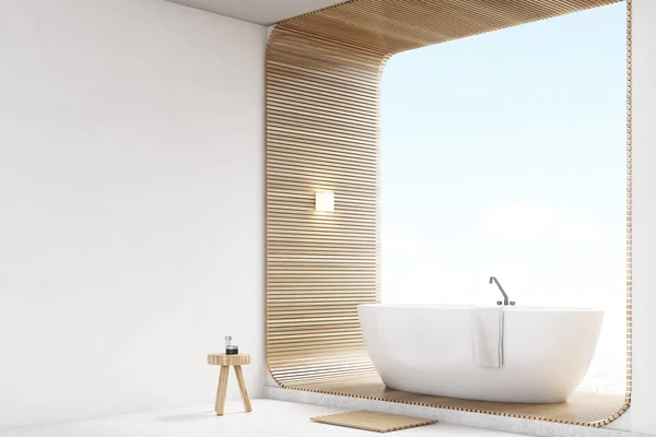 Vista lateral de baño blanco con madera — Foto de Stock