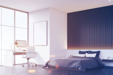 Ahşap duvar, Masa, yan görünüm, tonda yatak odası