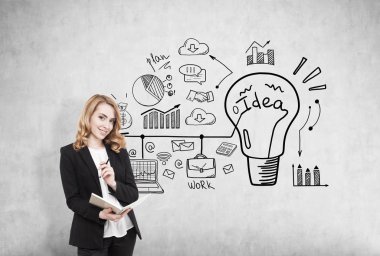 Kırmızı saçlı kadın ve fikri üzerine beton