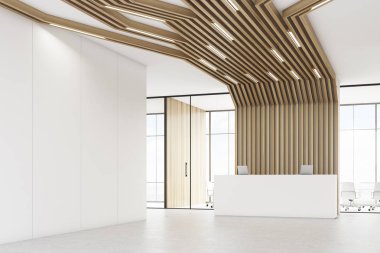 Resepsiyon Masası ve kahverengi borular, köşe