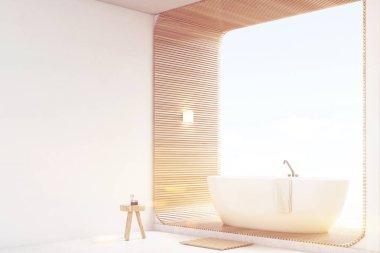 Ahşap, beyaz banyo yan görünüm tonda