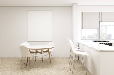 Yuvarlak masa ile kompakt mutfak