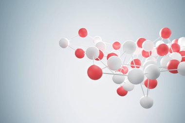 Kırmızı ve beyaz atom kılavuz, gri duvar