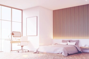 Ahşap zemin, tablo, yan görünüm, tonda yatak odası