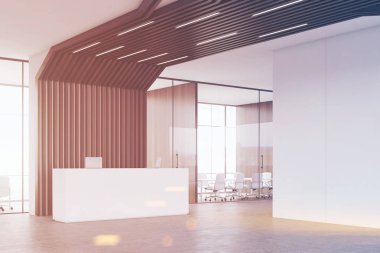 Resepsiyon Masası ve siyah borular, yan, tonda