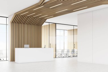 Resepsiyon Masası ve kahverengi borular, yan