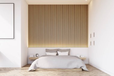 Yatak odası ahşap zemin ile önden görünümü