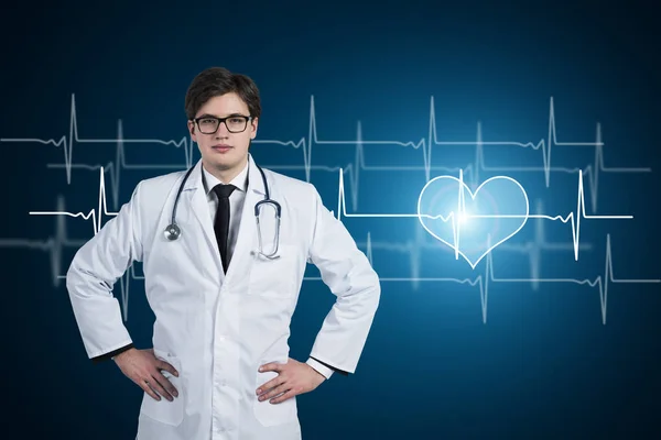 Jonge dokter, hart en cardiogram — Stockfoto