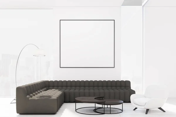 Living room with black sofas and armchair — Stock Photo, Image