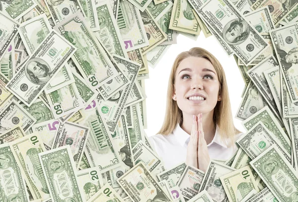 Hoping girl in a dollar frame — Stock Photo, Image