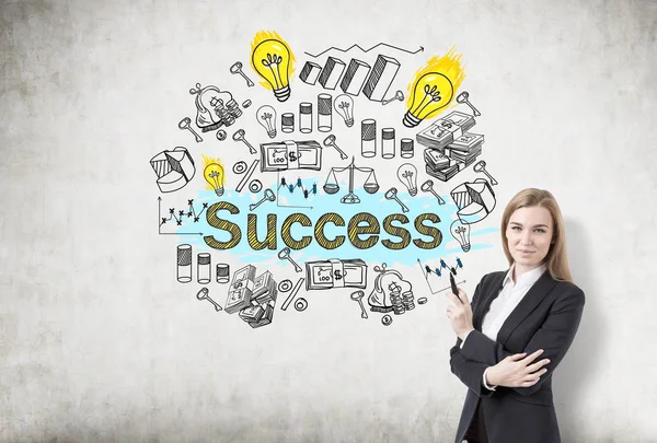 Woman with crossed arms and success — Stock Photo, Image