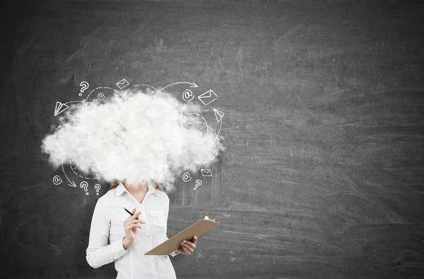 Woman with clipboard and cloud — Stock Photo, Image