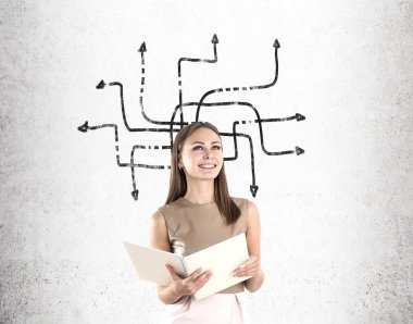 Kadın defter ve karışık yayla, beton