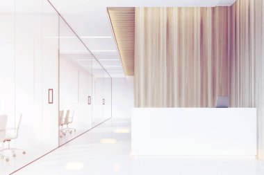 Beyaz ahşap bir salonu, resepsiyonda tonda