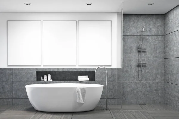 Ванна кімната з темно-сірою плиткою, галерея — стокове фото