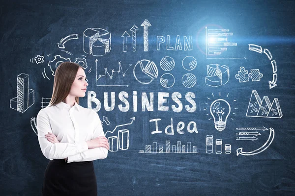 Ragazza con le mani incrociate e idea di business — Foto Stock