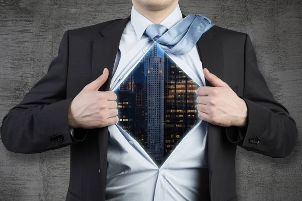 Close up of man with a city — Stock Photo, Image