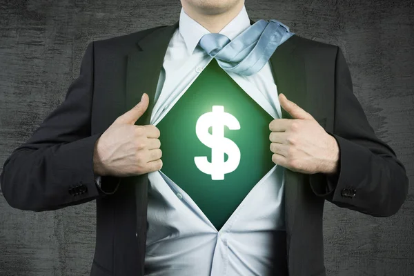 Super businessman and a dollar sign — Stock Photo, Image