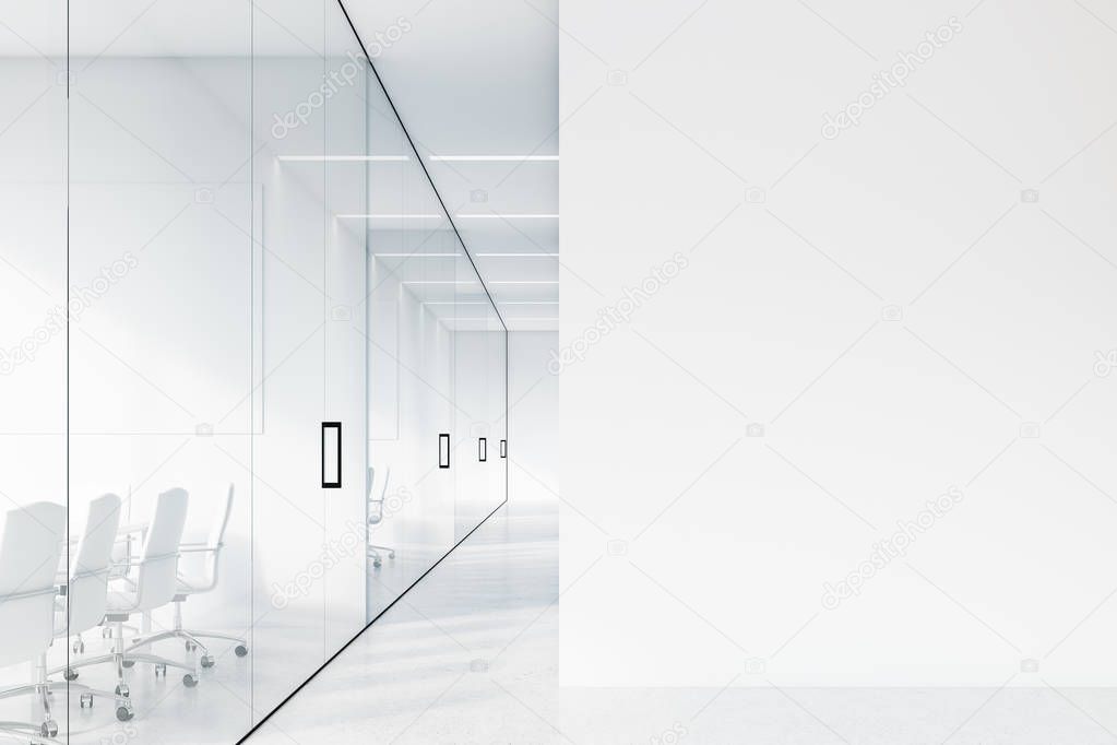 Office corridor, white and glass