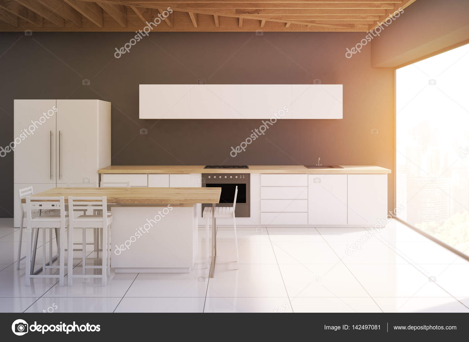 Cozinha Com Fezes E Quadro Estreito Em Tons Stock Photo Cozinha Com Fezes E Quadro Estreito Em Tons Stock Photo