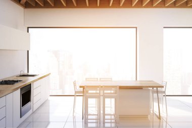 Ahşap tavan, yan, tonda ile mutfak