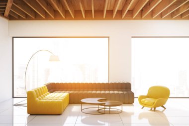 Oturma odası panoramik pencereli tonda